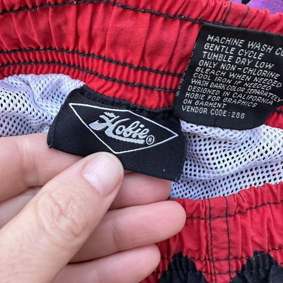Vintage Hobie Red Purple Green Black Swim Shorts Bathing Suit Trunks Size Large - Picture 4 of 7
